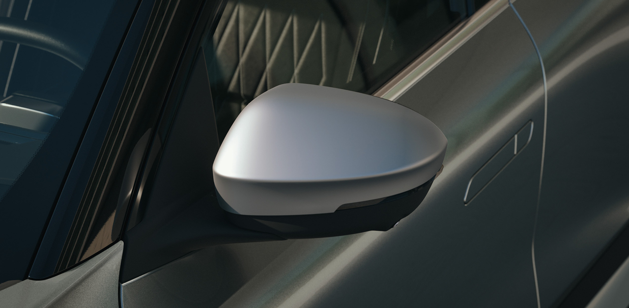 Nahaufnahme eines Au&szlig;enspiegels am Mitsubishi Eclipse Cross.