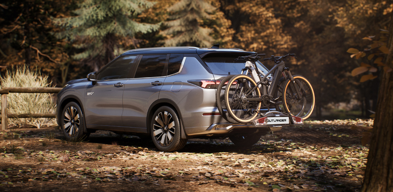 Der neue Mitsubishi Outlander mit Fahrrad-Heckträger Der neue Mitsubishi Outlander mit Fahrrad-Heckträger