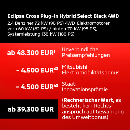 Preis Eclipse Cross Plug-in Hybrid Select Black Preisberechnung Eclipse Cross Plug-in Hybrid Select Black ab 39.990 EUR
